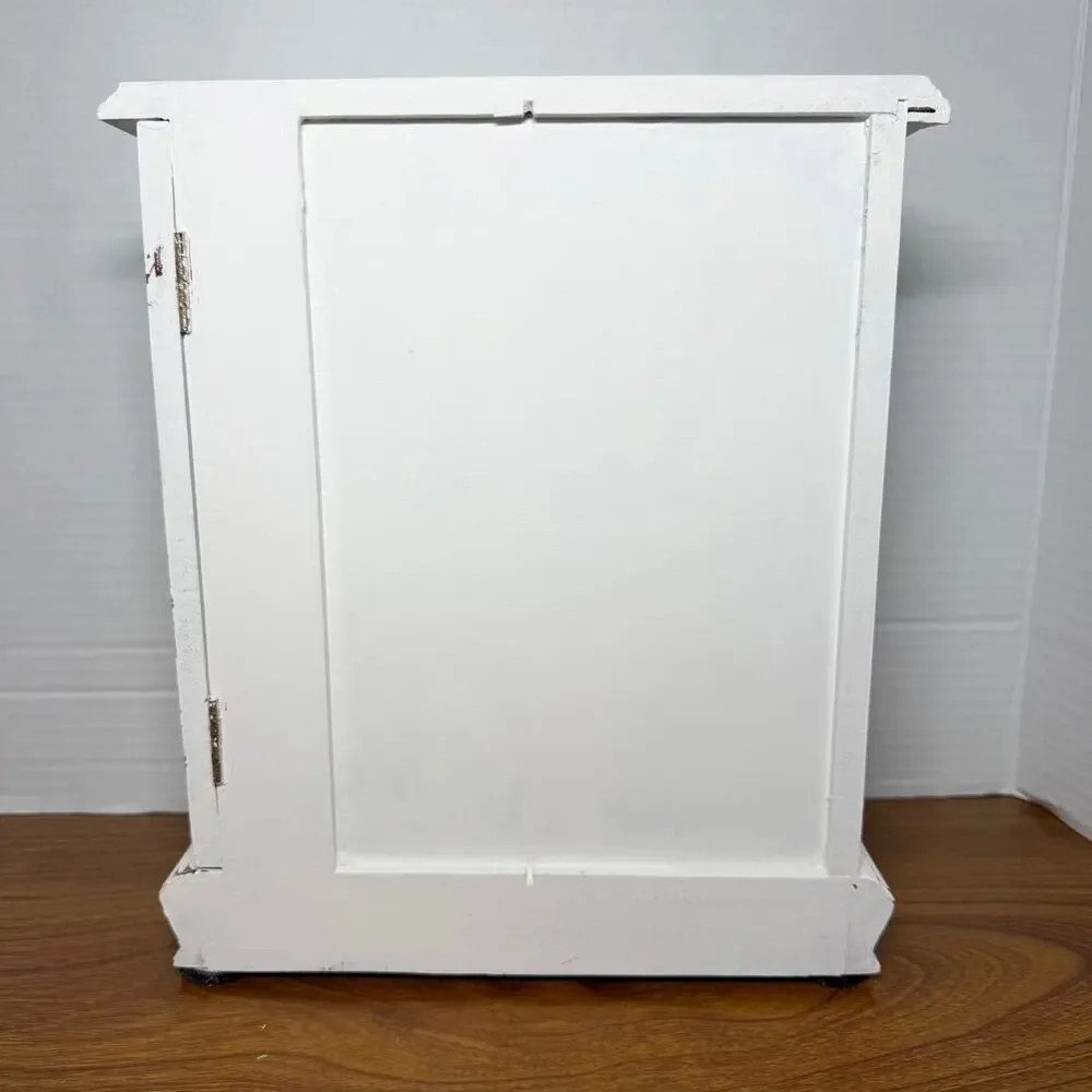 White Wooden Jewelry Box with Hearts Hooks & Drawers Unique